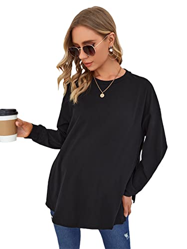 Makemechic Women's Maternity T-Shirt Long Sleeve Split Side Pregnancy Tee Tops Black M #TOP7