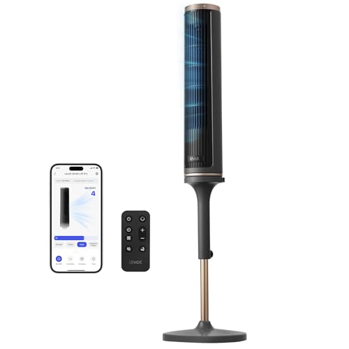 Image of LEVOIT Tower Fan for Bedroom, Smart Standing Fan with 36 inch-47 inch Adjustable Height, 28dB Quiet for Sleep, 90 Oscillating Room Fan, 23 ft /s Velocity, 5 Speeds 4 Modes, 12H Timer, Remoter, for Home, Grey
