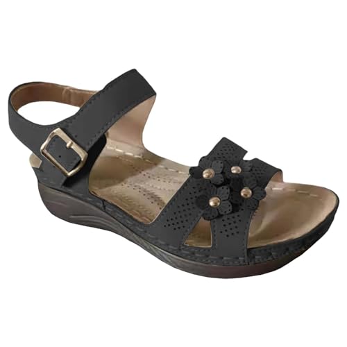 Sandale a talon femme compensé bas et fermeture ceinture à boucle chic