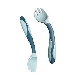MOMISY Baby l Infant Bendable Fork and Spoon Set | Newborn Toddler Self Feeding Utensils Cutlery Set Perfect Training Eating Tools for Kids - (Set of 2, 1 Fork, 1 Spoon) (Blue)