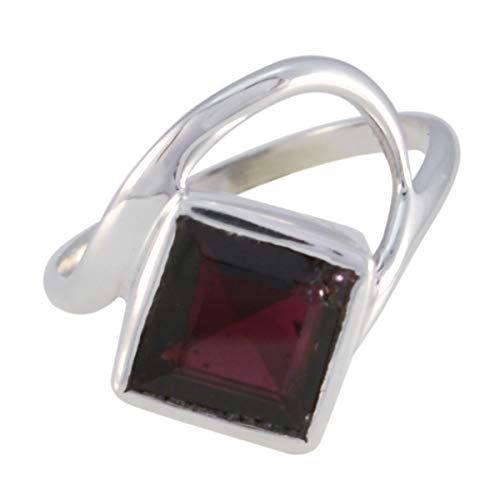 Bijoux à la main : bague carrée en argent sterling 925 massif et véritable pierre de couleur