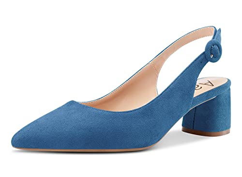 Aachcol Women Slingback Pumps Chunky Block Mid Low Heel Pointed Toe Ankle Strap Wedding Office Party Dress Shoes Cute 2 Inch