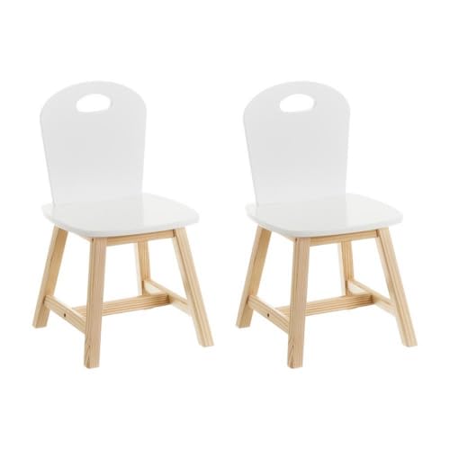 LOLAhome - Set de 2 sillas Infantiles Blancas de Madera de Pino de 28x28x50 cm. Diseño ergonómico para Dormitorio o Escritorio Que fomenta la autonomía y Comodidad de los niños con Estilo.