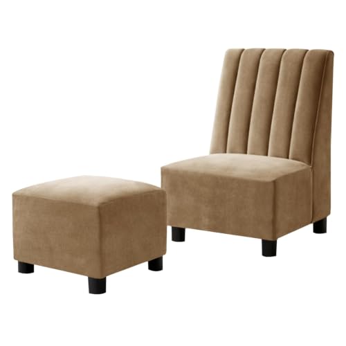 Image of Rosebell Sofa Set with Ottoman Combo One Seater Sofa Set with Matching Footrest for Living Room & Office - Golden Color