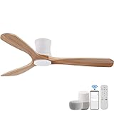 Hoenofly Smart 52” Wood Flush Mount Ceiling Fans with Lights and Remote,Quiet DC Motor,Outdoor Indoor Ultra Low Profile Ceiling Fan works with...
