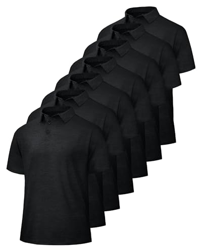 Image of BOOJO 5 Pack Polo Shirts for Men - Quick Dry Moisture Wicking Performance Short Sleeve Mens Golf Shirts for Work Athletic