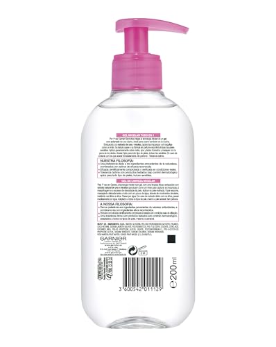 GARNIER Skin Active - Gel Micelar Desmaquillante para Pieles Normales, Todo en Uno, 200 ml