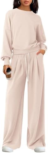 PRETTYGARDEN Womens 2 Piece Sets Long Sleeve Sweatshirt Wide Leg Pants Loose Matching Lounge Set Trendy Fall Outfits