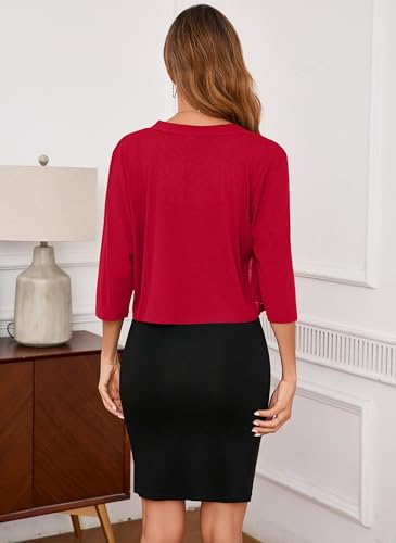 Image of Iandroiy Women's 3 /4 Sleeve Shrugs Lightweight Open Front Cropped Cardigan for Women