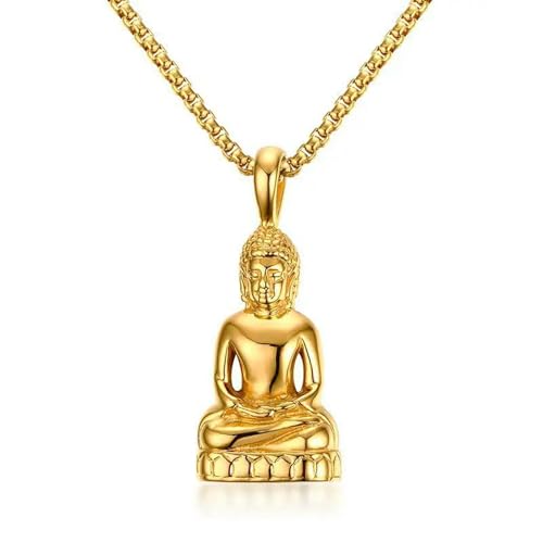 Pendentif Bouddha plaqué or et collier acier pour homme élégant