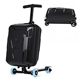 MOMOKOVA 2-in-1 Folding Scooter Luggage for Kids & Adults, 3-D Hardshell Ride-On Scooter Suitcase with Adjustable Handle & Silent Wheels, Lightweight Travel Suitcase for Children Teens