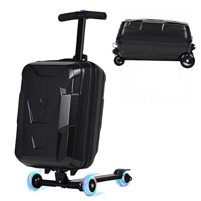MOMOKOVA 2-in-1 Folding Scooter Luggage for Kids & Adults, 3-D Hardshell Ride-On Scooter Suitcase with Adjustable Handle & Silent Wheels, Lightweight Travel Suitcase for Children Teens