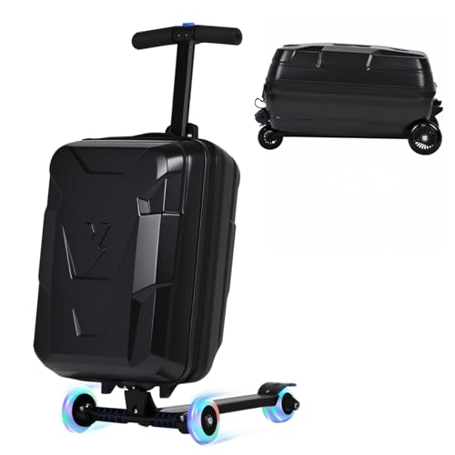 MOMOKOVA 2-in-1 Folding Scooter Luggage for Kids & Adults, 3-D Hardshell Ride-On Scooter Suitcase with Adjustable Handle & Silent Wheels, Lightweight Travel Suitcase for Children Teens