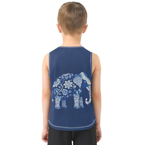 Floral Elephant Navy Boys Tank Tops Toddler Sleeveless Tank Top Undershirts for Sports,3T3