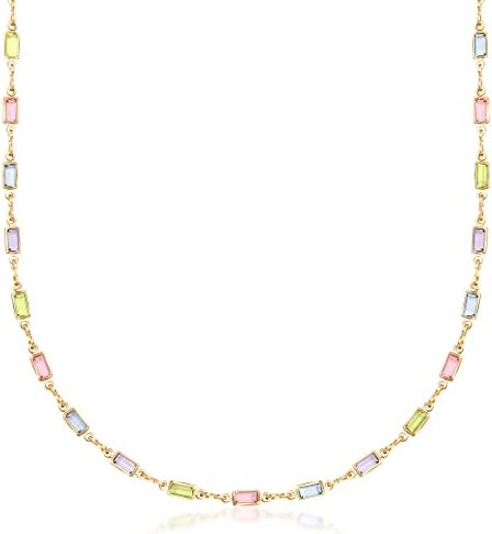 Barzel 18K Gold Plated Multi Stone Crystal Baguette Necklace for Women - Made In Brazil