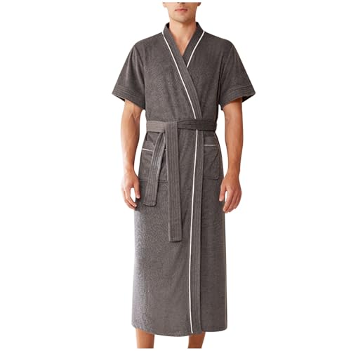 Cambkatl Men's Short Sleeve Robe, Cozy Male Long Spa Bathrobe with Pockets & Belt Pajamas Nightwear