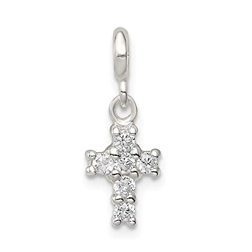 925 Sterling Silver Polished CZ Cubic Zirconia Simulated Diamond Religious Faith Cross Enhancer Charm Pendant Necklace Jewelry Gifts for Women