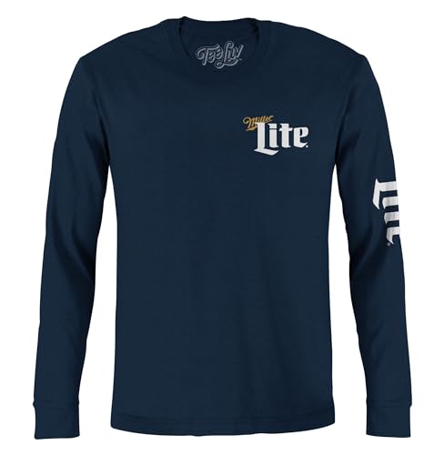 Tee Luv Men's Miller Lite Long Sleeve Shirt - Double Sided Miller Beer T-Shirt, Navy Blue, S