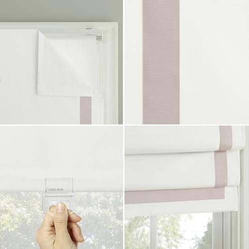 Sun Zero Marline Pink Ribbon Border 100% Total Blackout Cordless Roman Shade, Pink/White, 33" W x 64" H by Sun Zero - Image 3