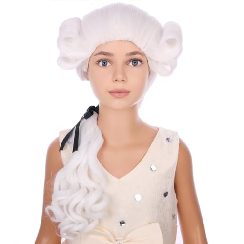 PATTNIUM Kids Judge Long Curly White Wig - Child Washington Lawyer Halloween Costume Cosplay