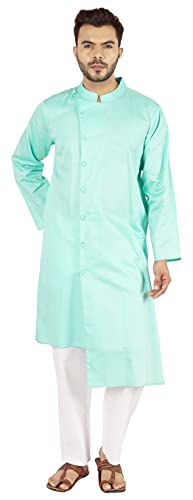 Ensemble pyjama indien Kurta homme bleu-vert taille XL : costume traditionnel ethnique
