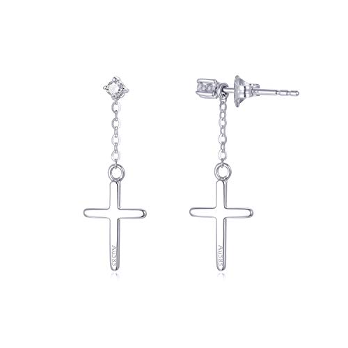 14K White Gold Synthetic Moissanite Cross Earrings For Women, Solid Gold Stud Drop Earring Religious Jewelry Gifts For Her #TOP14
