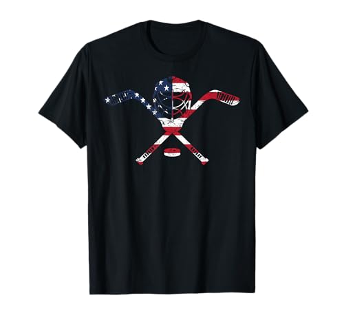 USA American Flag Ice Hockey Goalie Mask Stick Patriotic T-Shirt