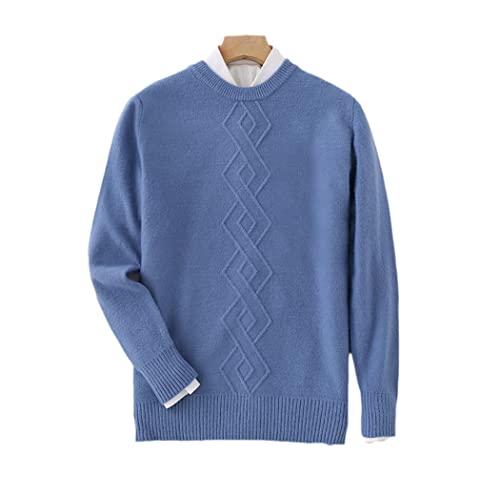 Pull en cachemire homme col rond doux chaud vêtement tricot bleu taille M