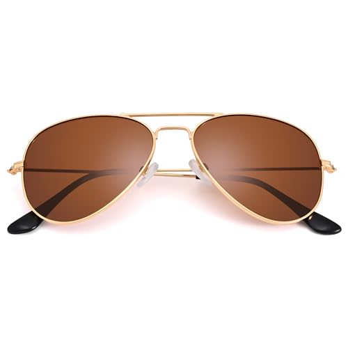Pro Acme Classic Polarized Aviator Sunglasses for Women Men, Driving Sun Glasses Polarized Lens Lightweight Metal Pilot Frame UV400 Protection (Gold | Brown | Without Logo)