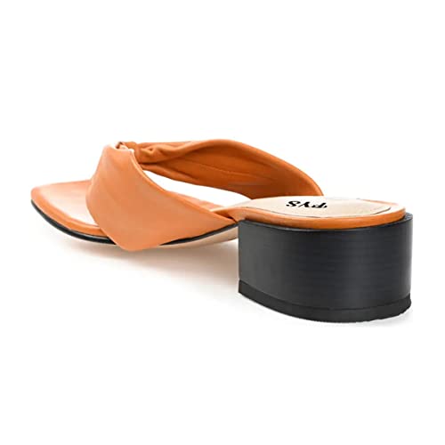 Fys Women Sqaure Open Toe Flip Flop Mules Low Block Heel Thong Sandals Slip On Summer Holiday Parety Dress Slipper Shoes Size 11 Dark Orange #TOP4