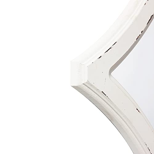 Farmhouse Small Decorative Mirrors For Wall Decor Living Room 7.9 Inch, Hanging Distressed White Vintage Wood Frame Bedroom Mirror, Rustic Rhombus Wall Mounted Mirror For Home Decor Bathroom Fireplace #TOP5