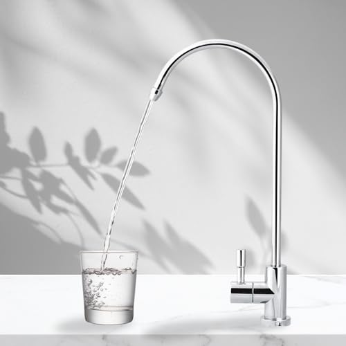 Rankomu Grifo Ósmosis Inversa, 304 Acero Inoxidable, Grifo de Cocina para Agua Potable de 1/4' Sin Plomo, con Caño de Cuello de Ganso Giratorio 360°, Compatible con Ósmosis Inversa y Filtración