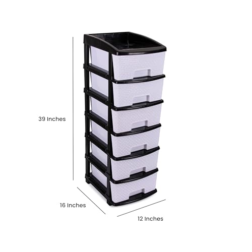 Image of Plastic Modular Drawer Storage Chest Of Drawers Organizer Storage Box, Large Stomo Racks For Multipurpose Anti-slip Shoes Organizers (White & Black, 6 Layer)