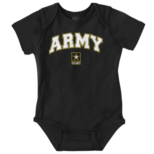 Brisco Brands US Army Logo Military PT Training Baby Romper for Boys or Girls, Black, Newborn