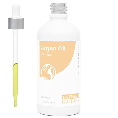 Fatima's Garden Arganöl mit Oud | 100% natürlich für Gesicht, Haare, Körper, Nägel - Anti-Aging, feuchtigkeitsspendend, kaltgepresst, weiche klare Haut, stärkt das Haar-100ml Cover