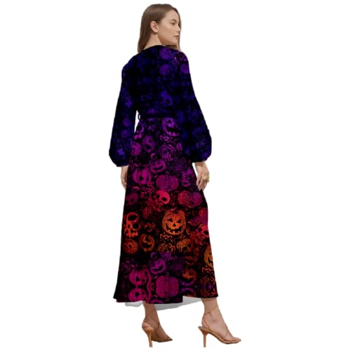 Halloween Cute Ghost Ladies Long Dress Sexy V-Neck Elegant Long Sleeve high Waist A-line Skirt Spring and Autumn Style2