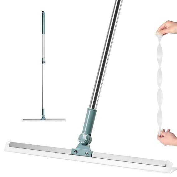 Image of Rotating Floor Squeegee with Long Handle - Heavy Duty Bathroom & Floor Wiper with 180-Degree Swivel Head - Multifunctional Magic Broom Sweeper for Tiles, Glass, Shower & Home Cleaning, Indoor Cleaning