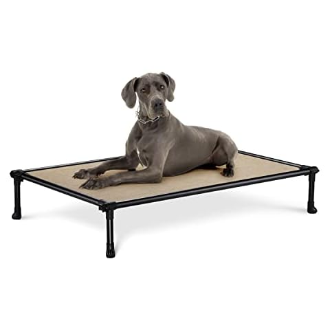 Veehoo Raised Dog Bed, Chew Proof Elevated Dog Bed with Washable & Breathable Mesh, Portable Pet Cot with Supereasy Latch Fastener Design, Rustless Aluminum Frame, No-Slip Feet, X-Large, Beige Coffee Cover