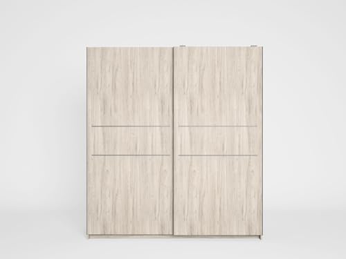 Skraut Home Armario Siena 2 Puertas correderas, Color Roble, Estante y Colgador Interior, 200,5x182x56 cm