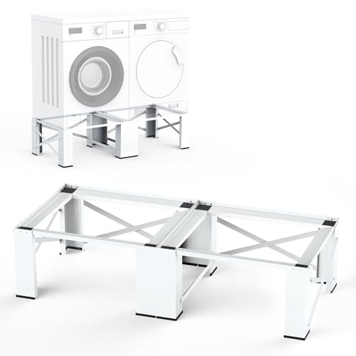 SKM 28 Inch 2 Pack Washer and Dryer Pedestals Heavy Duty Steel Laundry Stand Raiser Compatible with Most 4.8-5.3 cu. ft. Capacity Washing Machine and Dryer, White