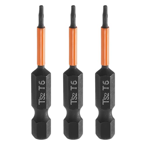 HARFINGTON 3pcs T6 Torx Head Screwdriver Bit 2 (50mm) Long 1/4 Hex Shank Magnetic No Hole Tamper Proof 6 Point Star Screw Driver Drill Bits Phosphate S2 Steel Industrial Power Tools