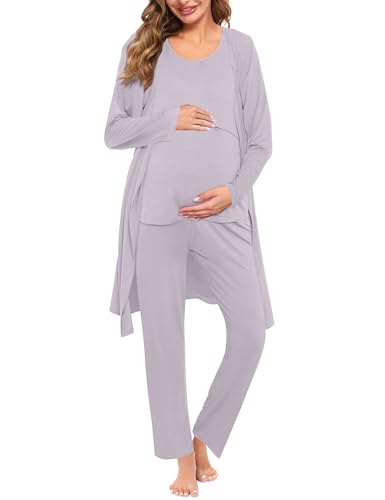 SWOMOG Maternity Nursing Robe Set 3 PCS Women Postpartum Pajamas Breastfeeding Labor Delivery Hospital Pregnancy Pjs