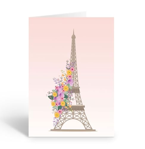 Image of Stonehouse Collection | Floral Eiffel Tower Note Card | Paris Note Cards | Art Deco Style | 10 Pack
