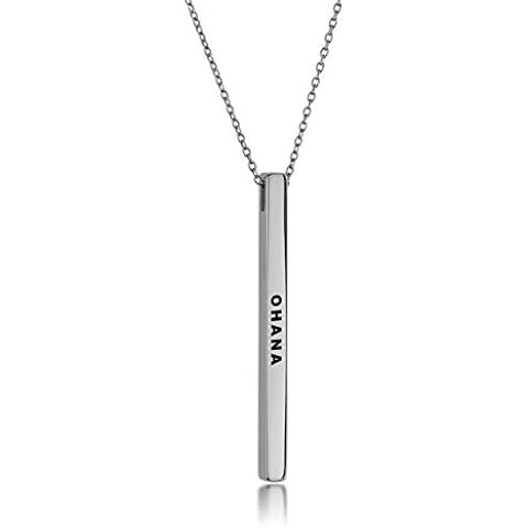 Dolceoro OHANA, Inspirational Mantra Necklace Vertical Bar Pendant, 316L Surgical Stainless Steel Cover