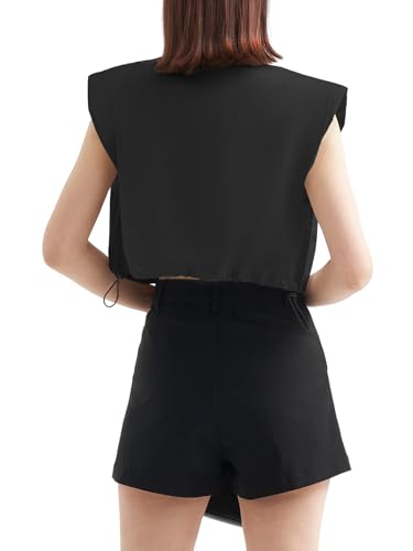 Tankaneo Womens Sleeveless Button Down Shirts Casual Loose V Neck Pad Shoulder Crop Tank Top4