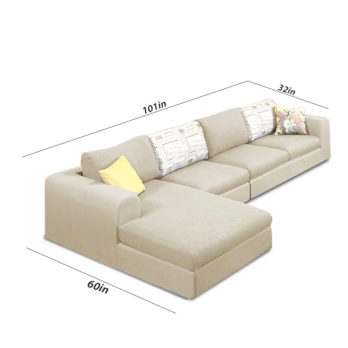 Image of Koza LHS 6 Seater L Shape Sofa Set for Living Room (Cream Fabric) Premium Fabric Sofa