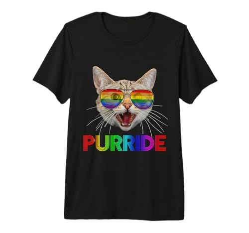Purride Funny Cat Gay Pride Rainbow Sunglasses LGBTQ Premium T-Shirt