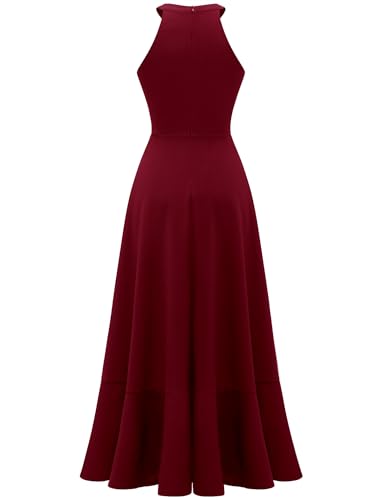 Image of Dressystar Womens 2026 Halter Slit Ruffle Wedding Guest Party Dress Elegant Maxi Long Sleeveless Formal Prom Cocktail Dresses