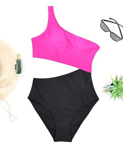 Image of Women's One Piece Swimsuit- One Shoulder Bathing Suit Cutout Tummy Control Swimwear