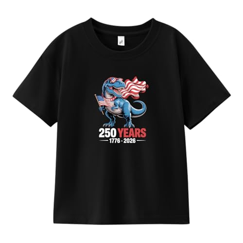 Image of Boys Constitution Day 250 Anniversary USA Shirt Independence Shirt 3-8T | for Kids Boys Girls Toddlers 3T-8T, 4th of July Dinos Flag Patriotic Tee, Independence Day